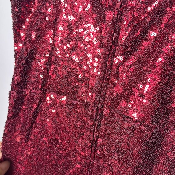B. Smart Burgundy V-Neck Sequin Formal Gown - size XS-S - Picture 8 of 9